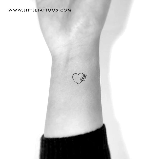 Tatuaje temporal minimalista de corazón y flor (juego de 3)