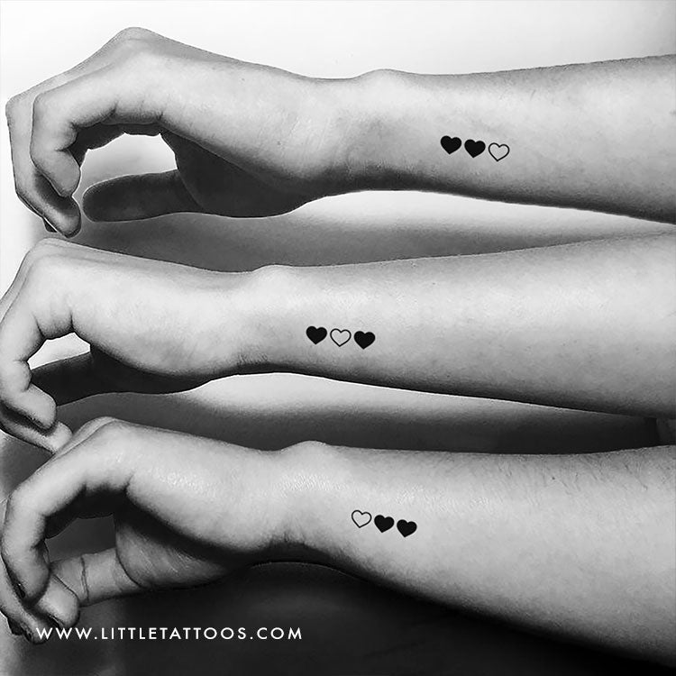 Matching Heart Temporary Tattoo - Set of 3+3+3