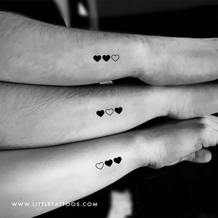 Matching Heart Temporary Tattoo - Set of 3+3+3