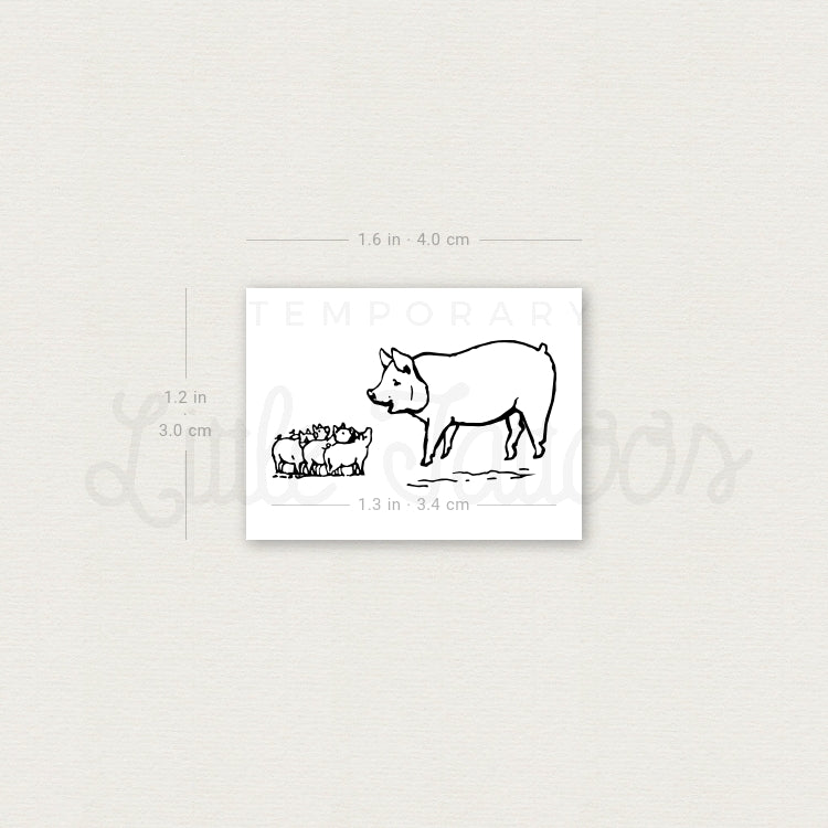Pig Family Temporary Tattoo - Set of 3