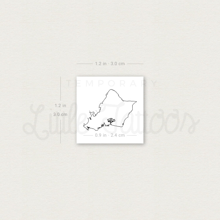 Oahu Map Temporary Tattoo Set of 3 Little Tattoos