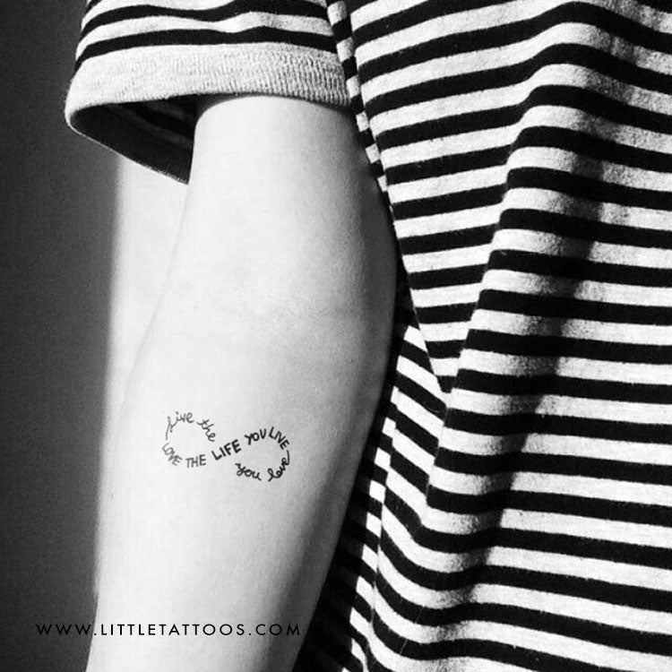 Tatuaje temporal "Vive la vida que amas" (infinito) - Juego de 3