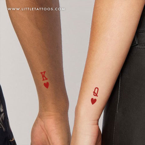 Matching King and Queen of Hearts Temporary Tattoos - Set of 3+3
