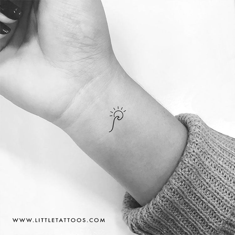 Tatuaje temporal minimalista de ola y sol (juego de 3)