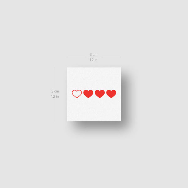 Red Loading Hearts Temporary Tattoo - Set of 3