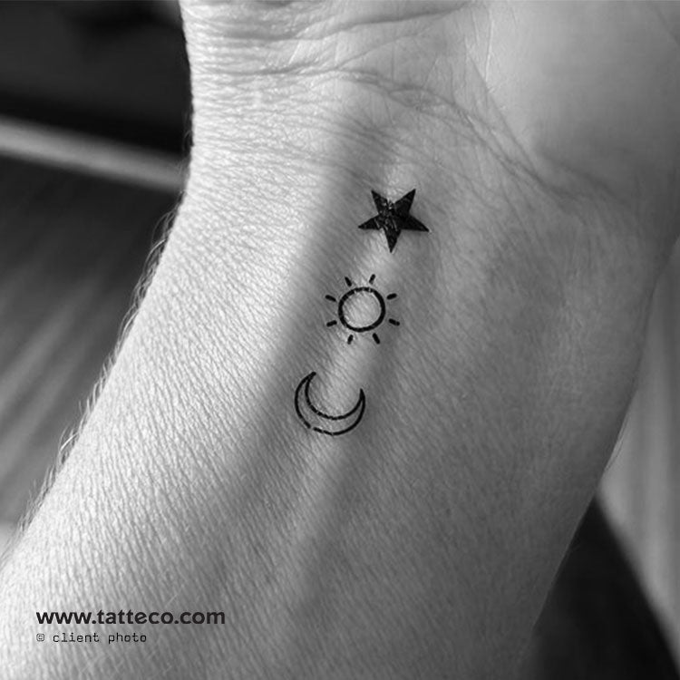 Tatuaje temporal de media luna y estrella a juego (juego de 3+3+3)