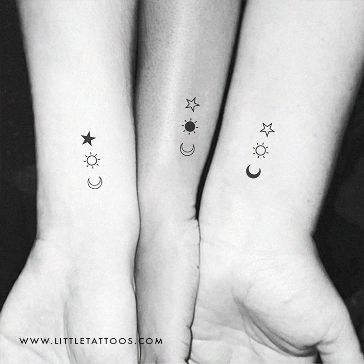 Tatuaje temporal de media luna y estrella a juego (juego de 3+3+3)