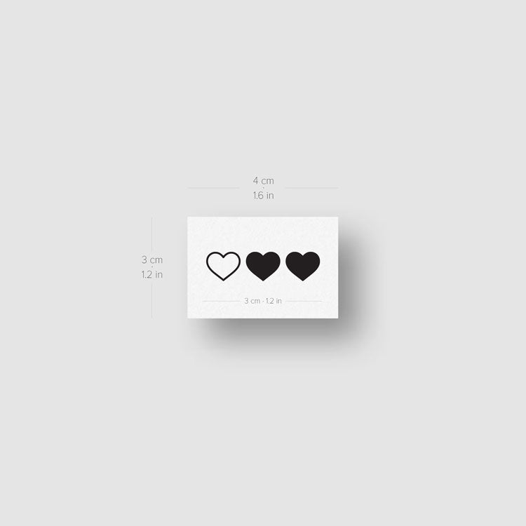 Matching Heart Temporary Tattoo - Set of 3+3+3
