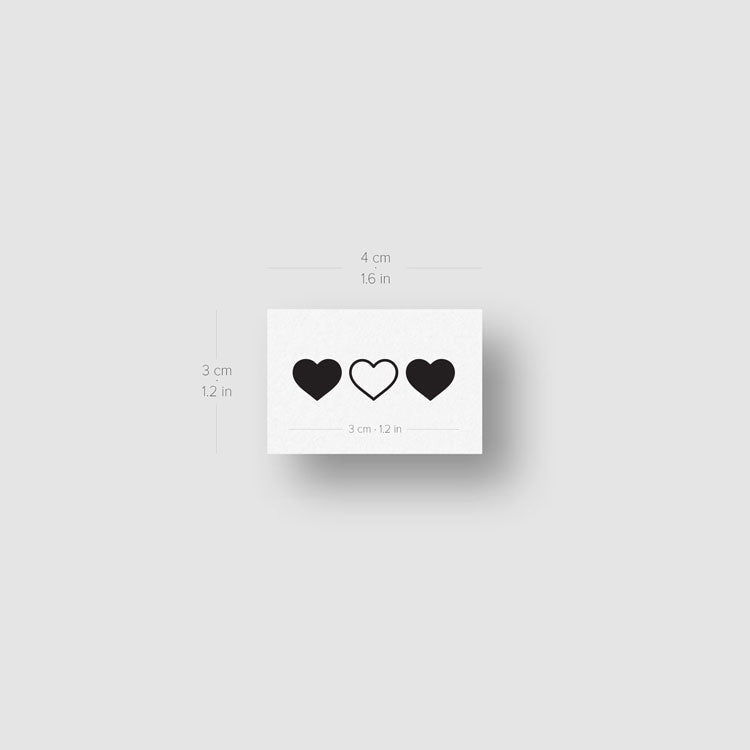 Matching Heart Temporary Tattoo - Set of 3+3+3