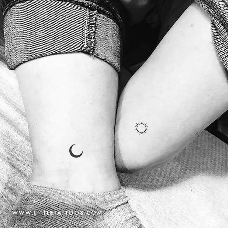 Tatuaje temporal minimalista de luna y sol a juego (juego de 3)