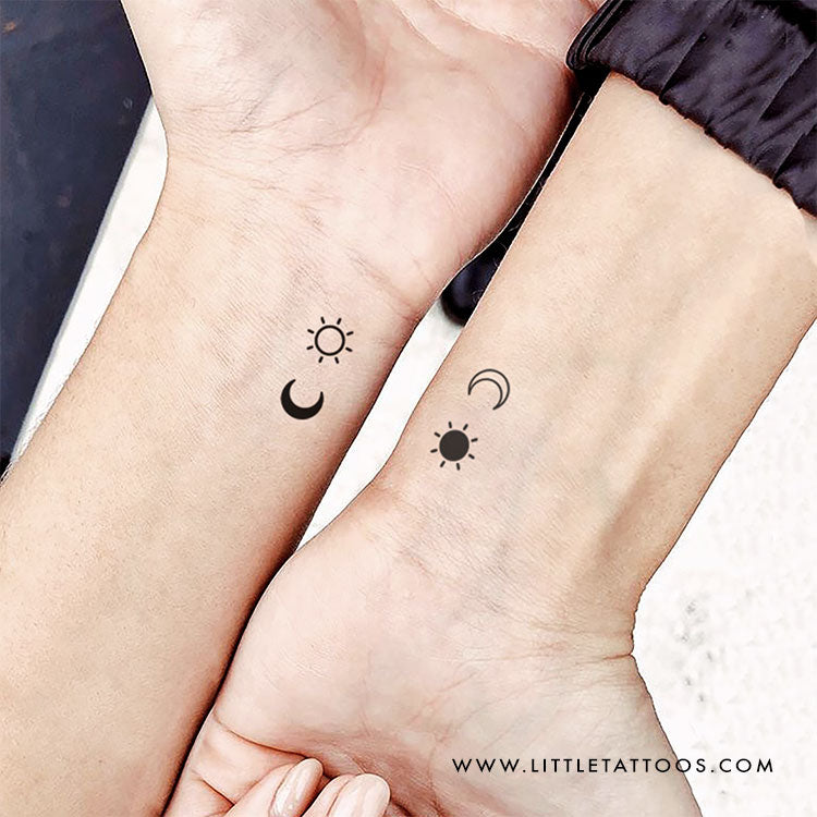 Matching Sun And Moon Couple Temporary Tattoo - Set of 3+3