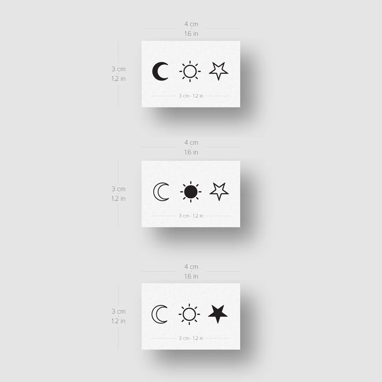 Tatuaje temporal de media luna y estrella a juego (juego de 3+3+3)