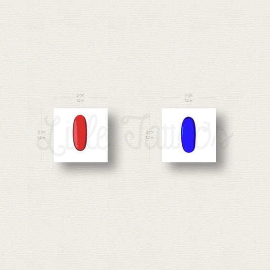Tatuaje temporal de píldora azul y roja a juego (juego de 3)