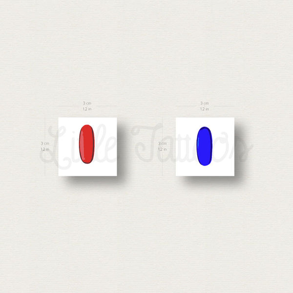 Matching Blue and Red Pill Temporary Tattoo - Set of 3+3