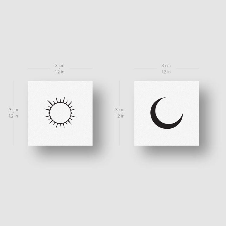 Tatuaje temporal minimalista de luna y sol a juego (juego de 3)