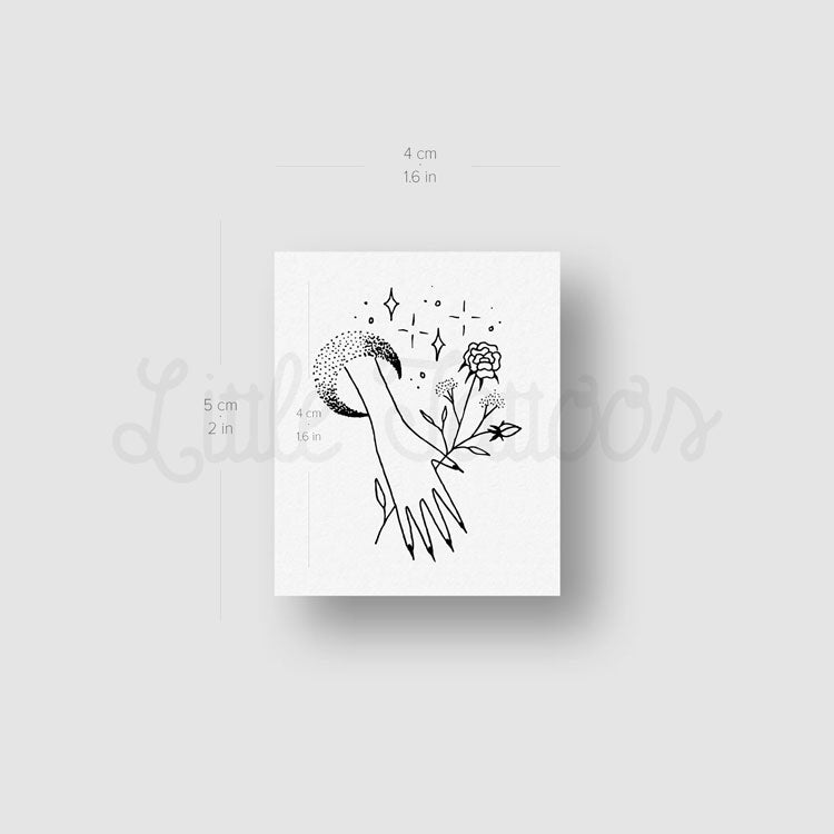 Flower Holding Moon Hand Temporary Tattoo by Tukoi - Set of 3