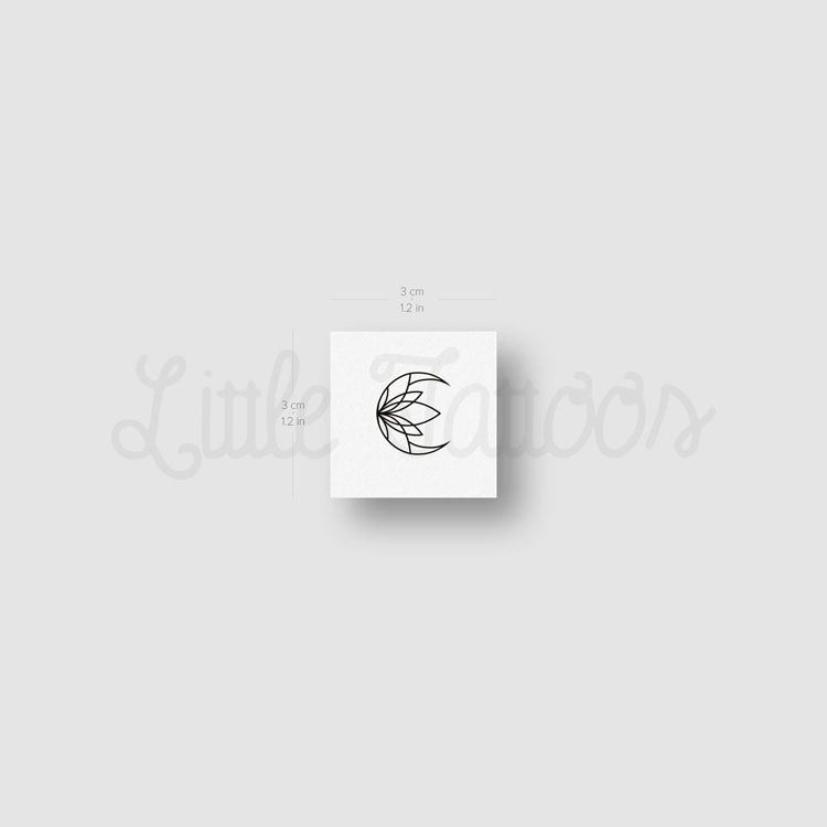 Crescent Moon Lotus Flower Temporary Tattoo - Set of 3