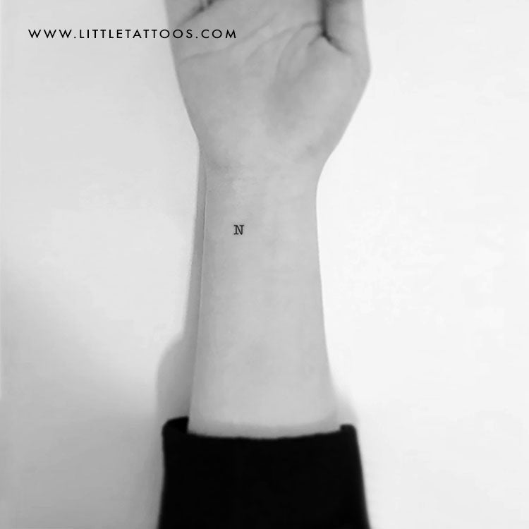 N Uppercase Typewriter Letter Temporary Tattoo - Set of 3