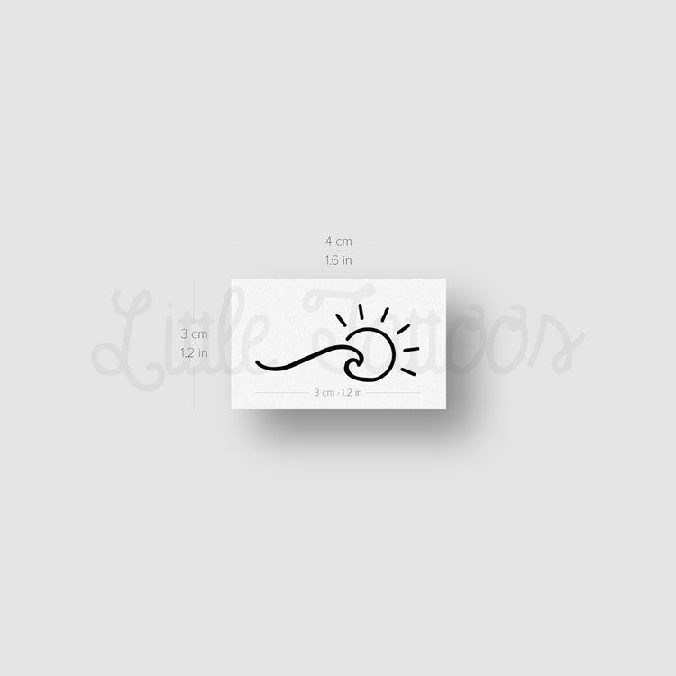 Tatuaje temporal minimalista de sol y ola a la izquierda (juego de 3)