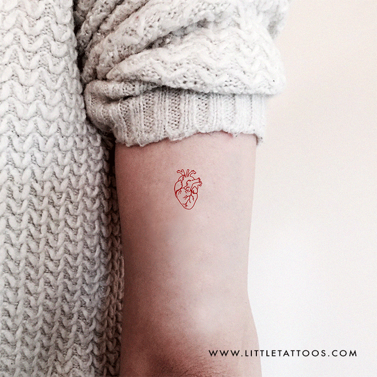 Small Red Anatomical Heart Temporary Tattoo - Set of 3