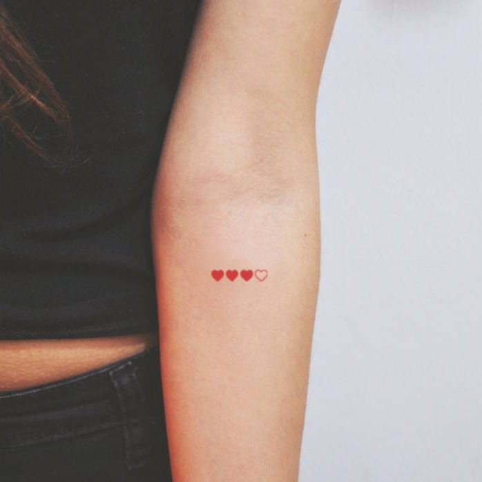 Red Loading Hearts Temporary Tattoo - Set of 3