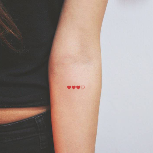Red Loading Hearts Temporary Tattoo - Set of 3