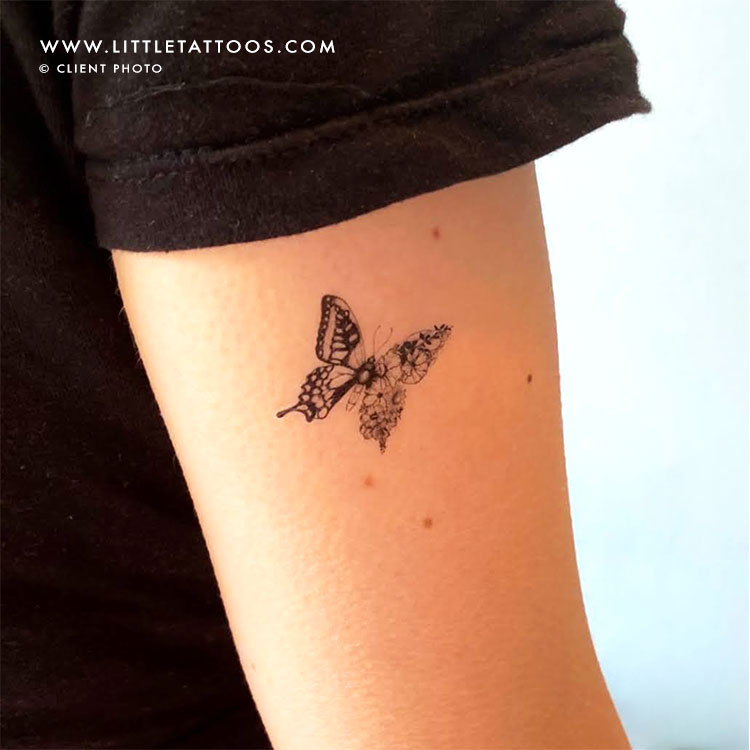 Half Flower Butterfly Temporary Tattoo - Set of 3