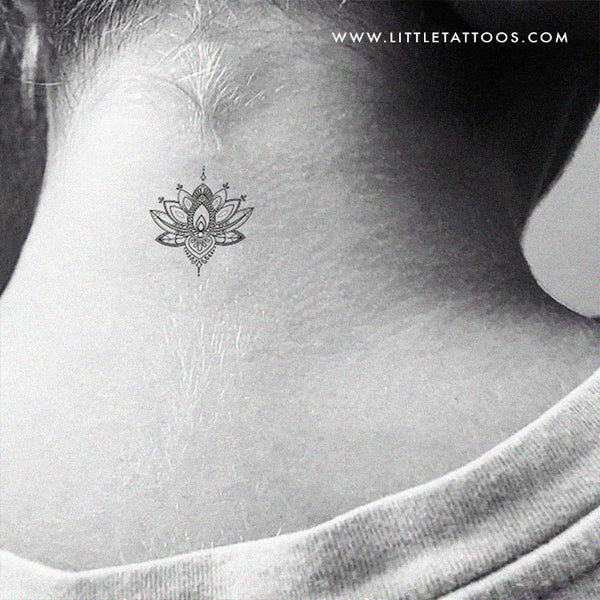 Small Ornamental Lotus Flower Temporary Tattoo - Set of 3