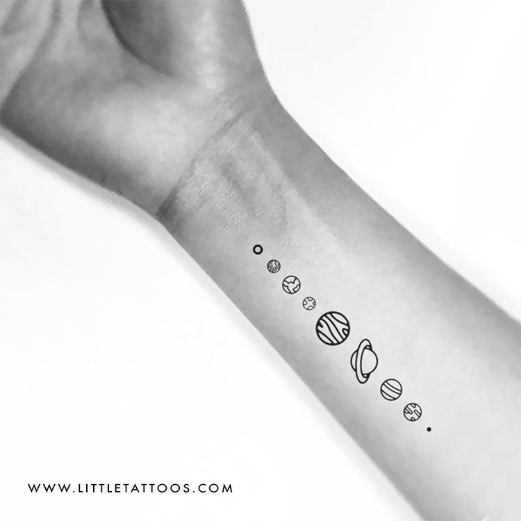 Fine Line Solar System Temporary Tattoo - Set of 3