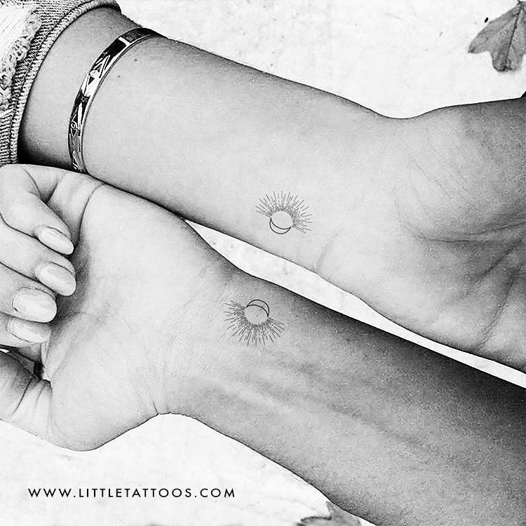 Tatuaje temporal minimalista de sol y luna (juego de 3)