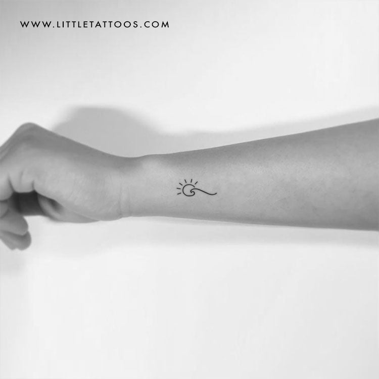 Tatuaje temporal minimalista de sol y ola a la izquierda (juego de 3)