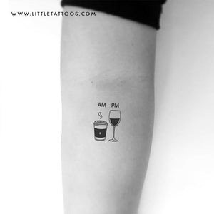 AM Coffee PM Wine Temporary Tattoo - Set of 3