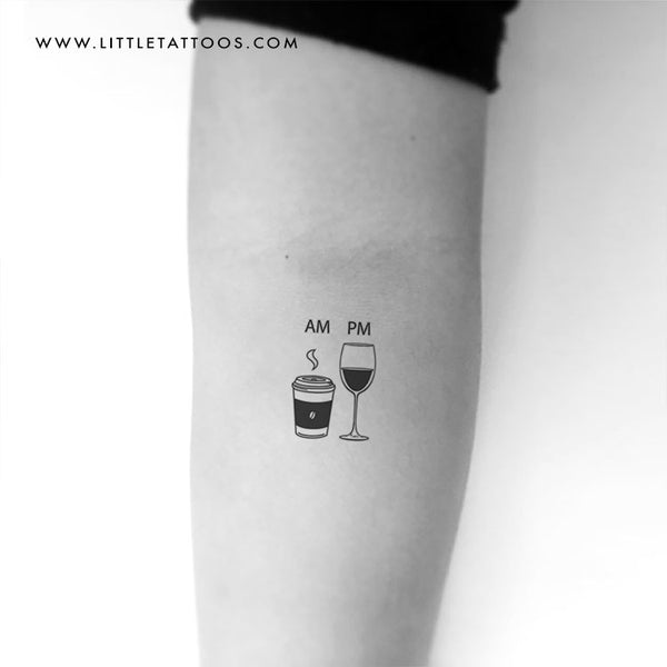 AM Coffee PM Wine Temporary Tattoo - Set of 3