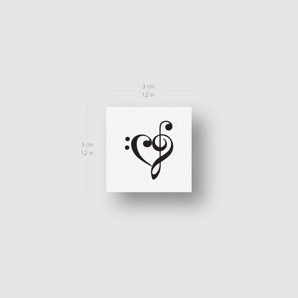Small Music Heart Temporary Tattoo - Set of 3